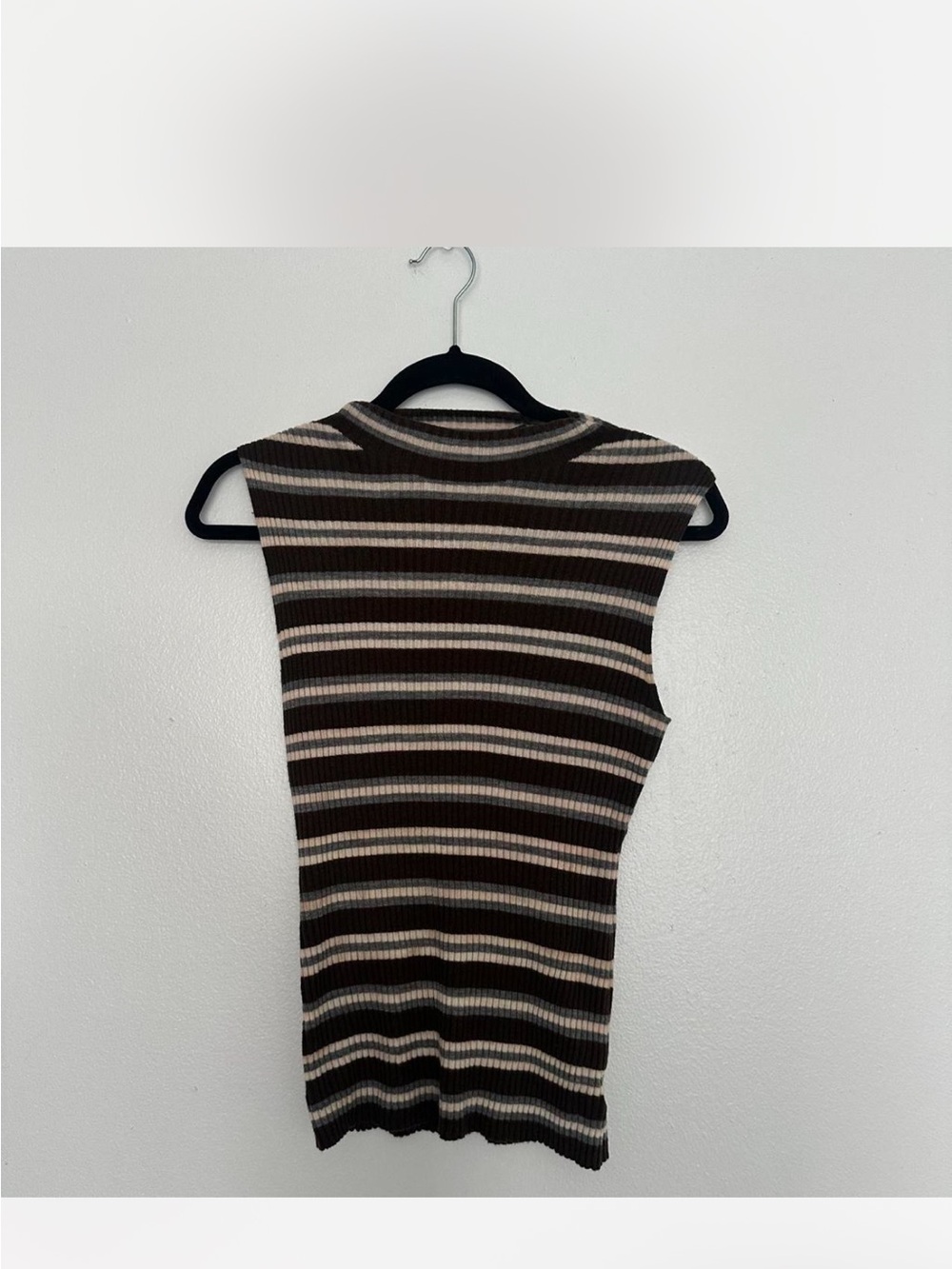 Theory Brown & Cream Striped Ribbed Sleeveless Tank